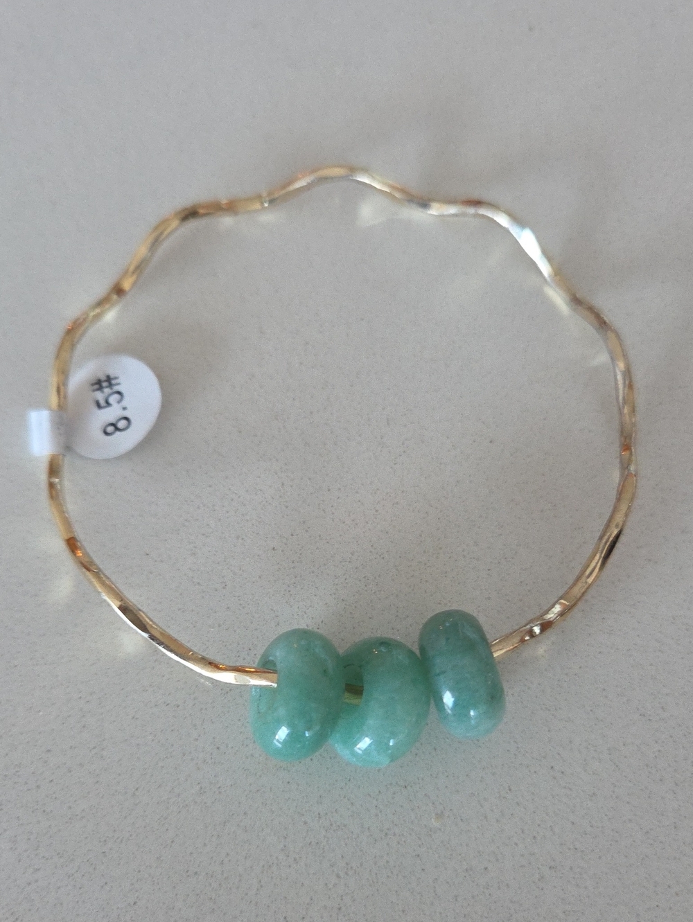 Gold Bangle Bracelet with Seafoam Colored Jade - Women Jewelry Size 8.5